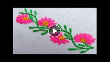 Hand Embroidery, Easy Flower Border Line Embroidery Design