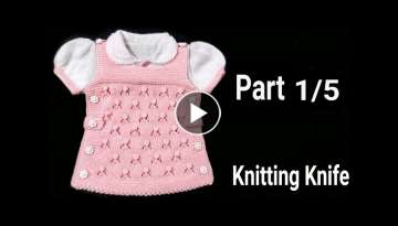 How to Knit Smart Frock/ Round Collar/Puff Sleeves for 6-9 months Baby Girl/ Part 1/5. English/Hi...