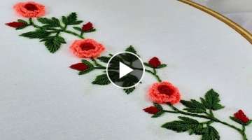 Hand Embroidery | Beautiful Border Line Design | Brazilian Stitch | Rose Flower Embroidery Design...
