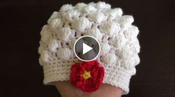 How To Crochet A Bobble Stitch Baby Hat, Lilu's Handmade Corner Video # 105