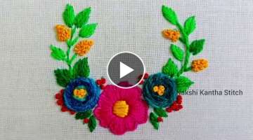 Hand Embroidery: All Over Design Stitching Tutorial class#5|Colourful Hoop Embroidery #WovenWheel