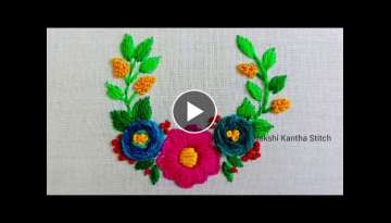 Hand Embroidery: All Over Design Stitching Tutorial class#5|Colourful Hoop Embroidery #WovenWheel