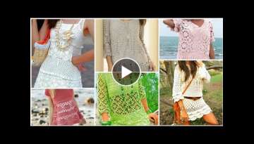 Vintage dress design /Latest fashion crochet knitted lace flower pattern Vest top blouse dress