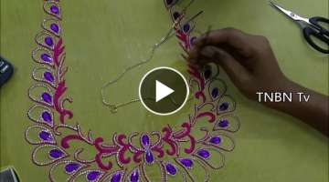 simple maggam work blouse designs,hand embroidery tutorial for beginners,hand embroidery mirror w...