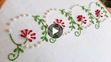 Simple Floral Border Design with Beads (Hand Embroidery Work)