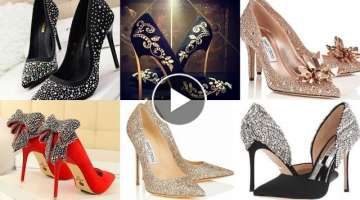 crystal princess shoes gold sequins high heals fine wedding bridal shoes vintage wedding shoes de...