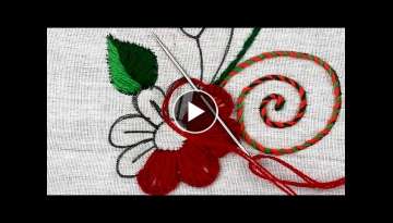 amazing hand embroidery flower design made with easy flower stitches, raised buttonhole stitch