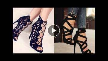 Most beautiful and stylish high heels shoes disign/women party wear strips style high heels sanda...