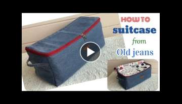 how to sew large suitcase tutorial from old jeans. sewing designs suitcase tutorial from old jean...
