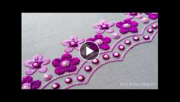 Cute Beaded Borderline Design, Handy Embroidery Craft, Dress Embroidery Border Decoration-282