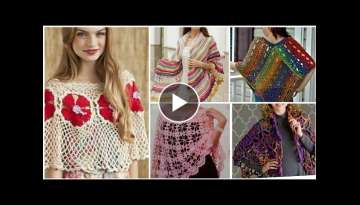 Trendy designer handmade crochet knitted doily lace pattern fancy capelet shawls design for ladie...