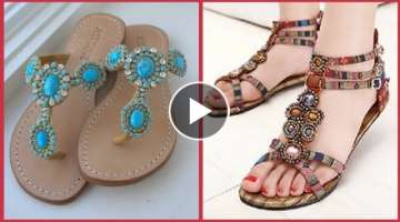 Gorgeous most beautiful and attractive party wear flat sandals shoes and chapple ideas for girls