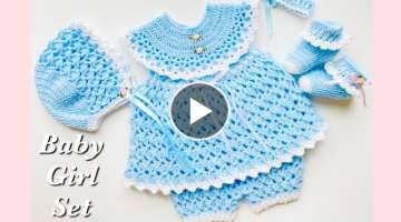 Absolutely gorgeous and Easy crochet baby dress set, crochet frock various sizes LEFT HAND TUTORI...