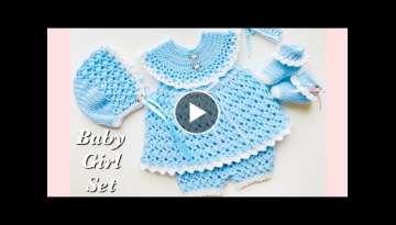 Absolutely gorgeous and Easy crochet baby dress set, crochet frock various sizes LEFT HAND TUTORI...