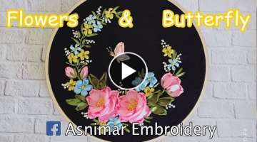 Ribbon Embroidery Design - Flowers & Butterfly
