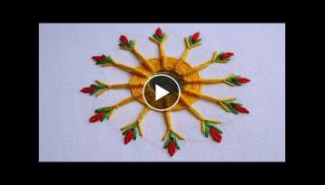 Hand Embroidery | Mirror Work with Spider Web Stitch | Hand Embroidery Designs #27