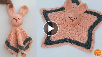 Crochet Bunny Lovey - Crochet Baby Toy/Security Blanket/Comfort Blanket - amigurumi #crochetlovey
