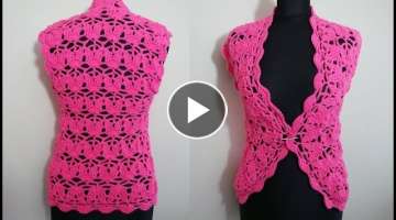 How to crochet pink lace vest jacket bolero tutorial
