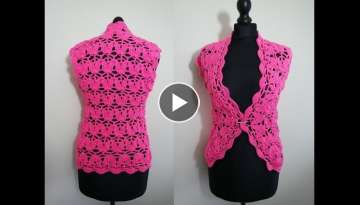 How to crochet pink lace vest jacket bolero tutorial