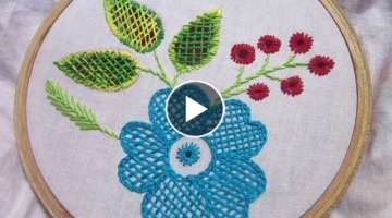 Hand Embroidery Stitches | Checker net stitch | Stitch and Flower-72