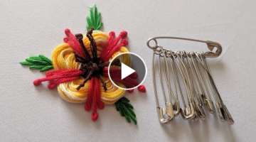 Very Easy & New Hand Embroidery flower design trick with sefaty pin | Hand Embroidery flower idea