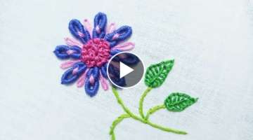 Hand embroidery of a flower with Twisted Bullion Stitch Loop