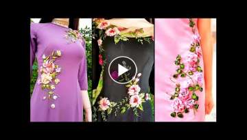 Most beautiful Easy handmade Kurti/Frock & Neck Embroidery design||Silk Ribbon embroidery design
