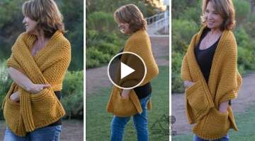 CROCHET: Easy Pocket Shawl, Step by Step Tutorial, Easy Crochet Pattern