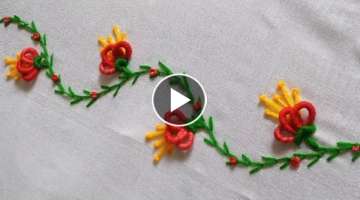 Hand Embroidery : Brazilian Embroidery Flowers |Haan Embroidery New Border line tutorial - 4 desi...