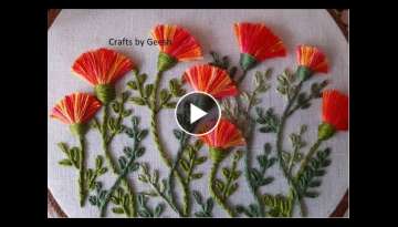 Hand Embroidery 3D fluffy flowers | Simple & Easy tutorial | Tassel Stitch, pom pom flower Lesson...
