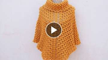 Poncho con cuello tortuga a crochet para mujer @Majovel crochet english