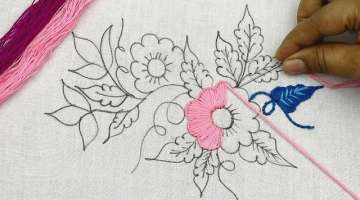 Bordado fantasía flor: puntadas fáciles, hand embroidery beautiful flower pattern with easy sti...